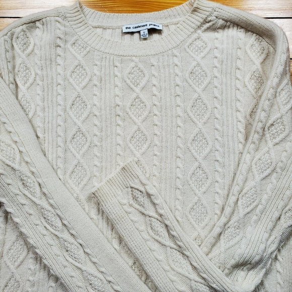 100% Cashmere Hi-Low Asymmetrical Cream Cable Knit Sweater - Sz S - Picture 6 of 12